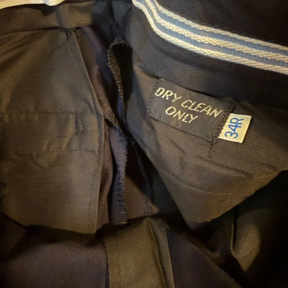 Vintage Loev Brothers Uniform Pants 34x32 Navy Wool Blend Blue Stripe NOS USA